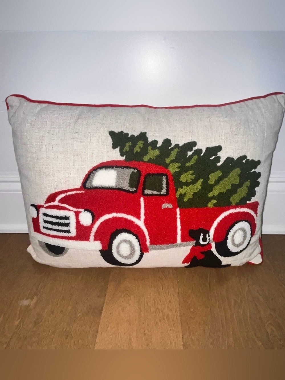 Christmas Decor Hooked Accent Pillow Antique Truck / Christmas Tree / Black Lab